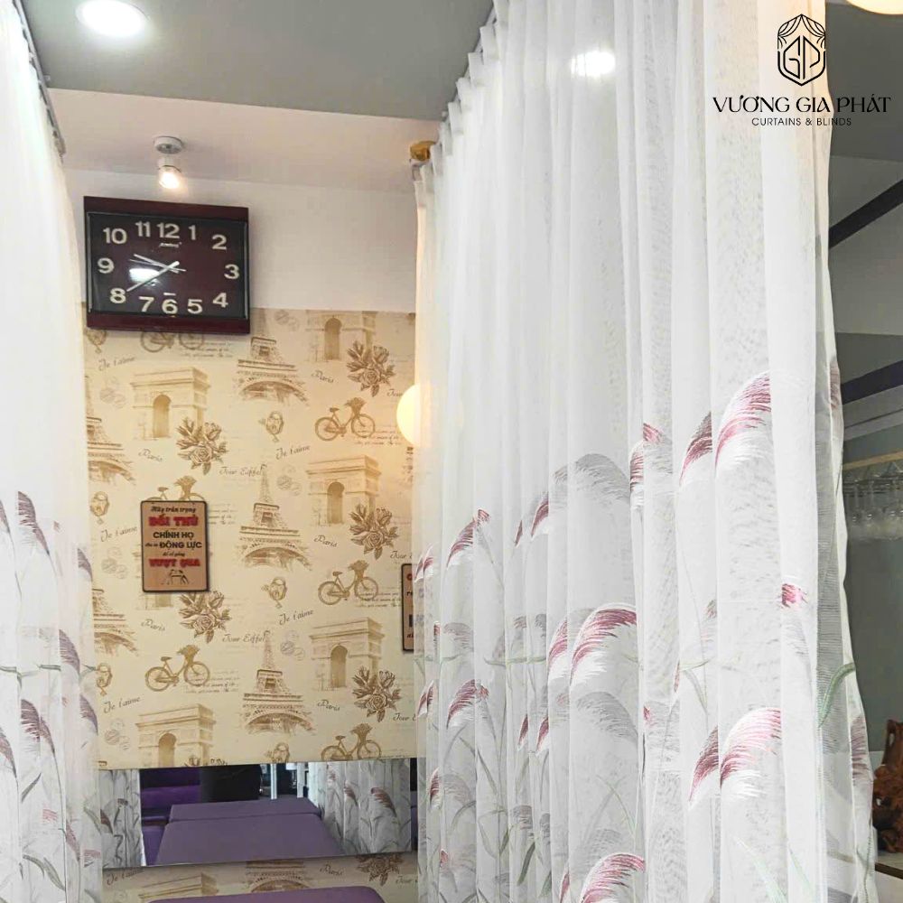 Rèm Voan Họa Tiết Cỏ Lau - Phòng Spa