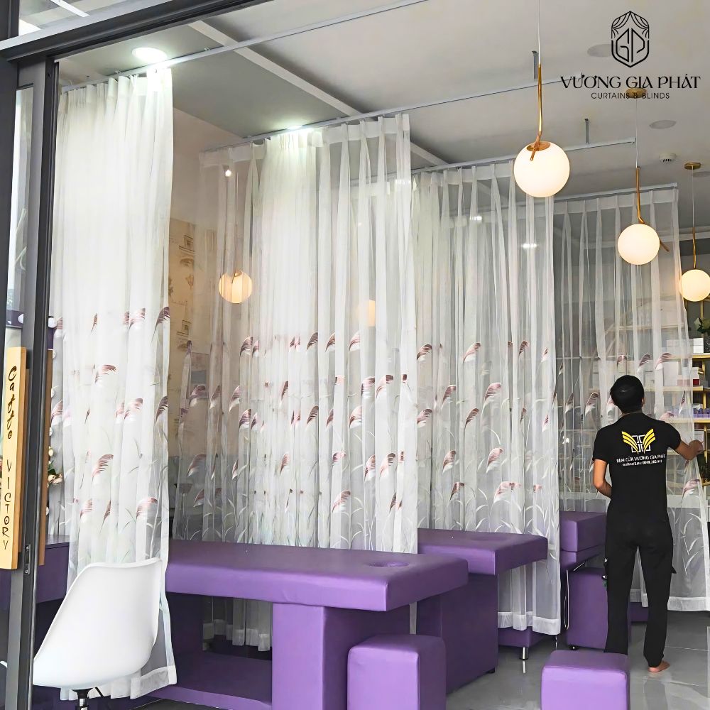 Rèm Voan Họa Tiết Cỏ Lau - Phòng Spa