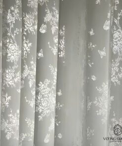 Rèm Voan hoạ tiết trắng thêu hoa hồng