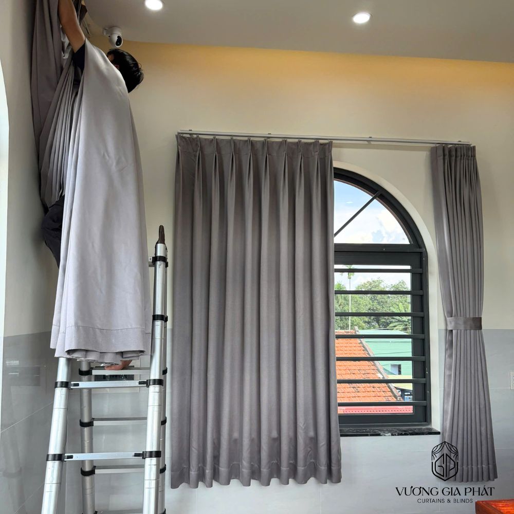 Rèm Vải 1 Lớp Màu Xám Ghi