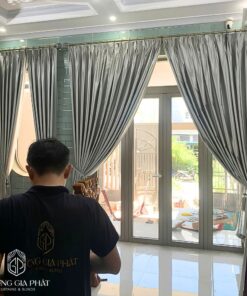 Rèm Vải Gấm Màu Xám Bạc Cao Cấp