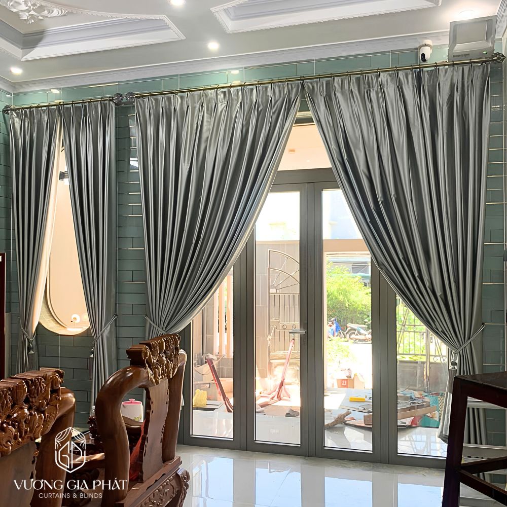 Rèm Vải Gấm Màu Xám Bạc Cao Cấp
