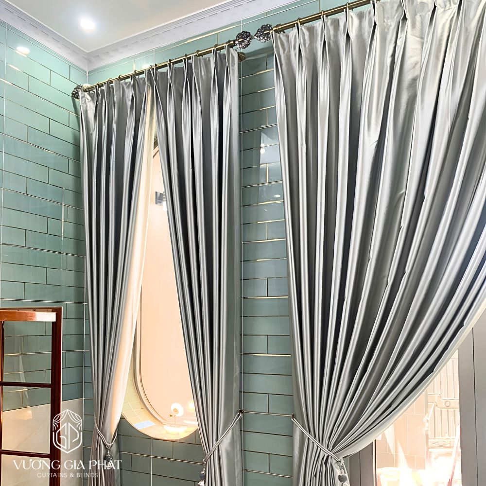 Rèm Vải Gấm Màu Xám Bạc Cao Cấp