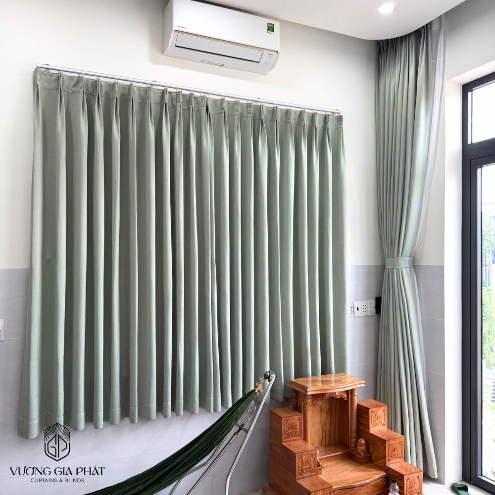 Rèm Vải 2 Lớp Màu Xanh Lá Nhạt