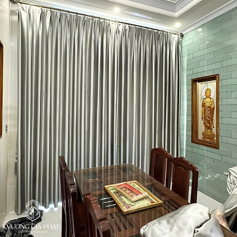 Rèm Vải Gấm Màu Xám Bạc Cao Cấp