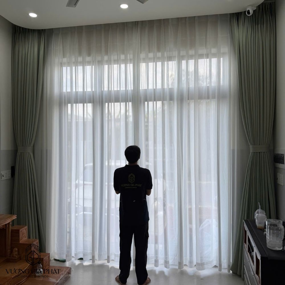 Rèm Vải 2 Lớp Màu Xanh Lá Nhạt
