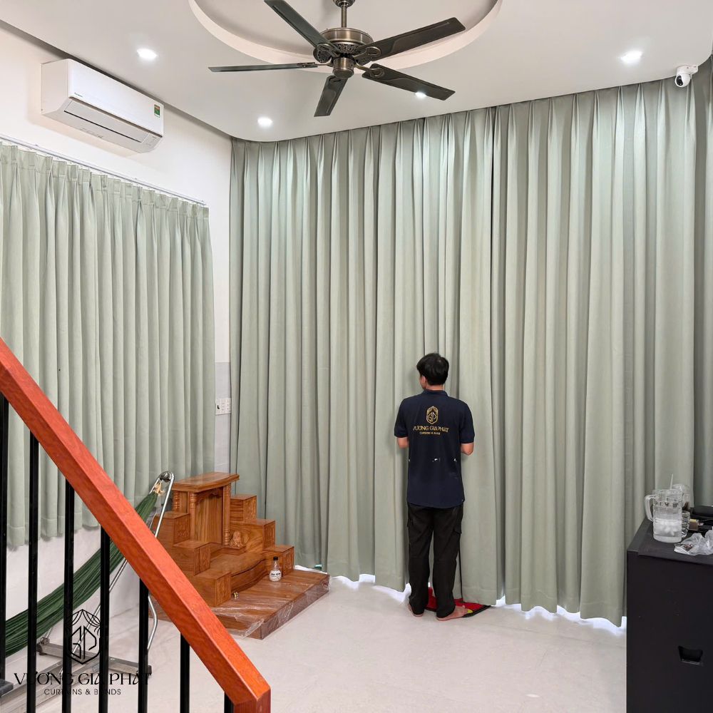 Rèm Vải 2 Lớp Màu Xanh Lá Nhạt