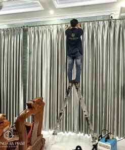 Rèm Vải Gấm Màu Xám Bạc Cao Cấp
