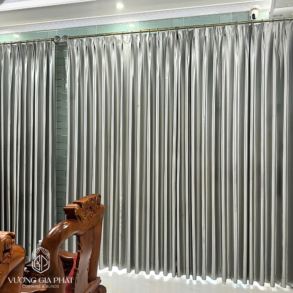 Rèm Vải Gấm Màu Xám Bạc Cao Cấp